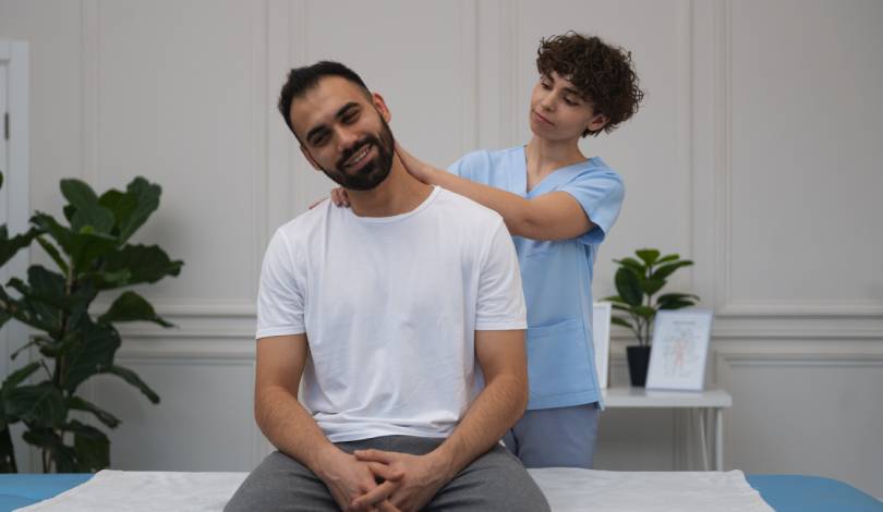Physiotherapist performing manual therapy for spine conditions