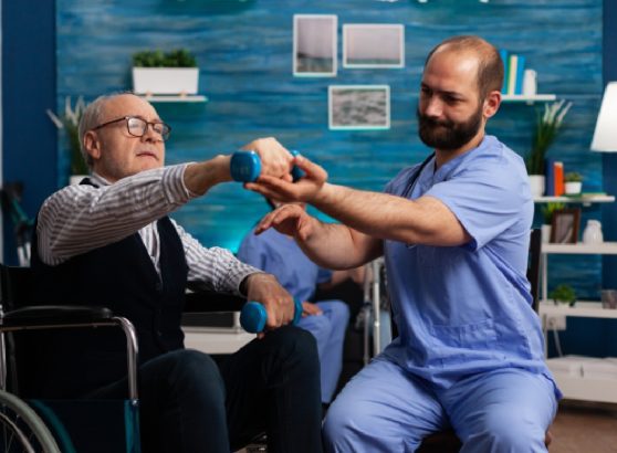 physiotherapist-guiding-passive-range-of-motion-exercises-for-a-patient-with-a-fractured-humerus